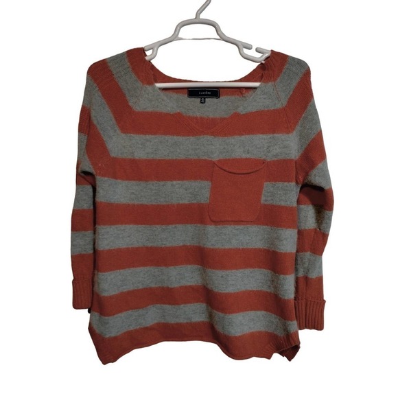Lumiere Angora blend orange and gray striped knit sweater woman medium - Picture 1 of 4